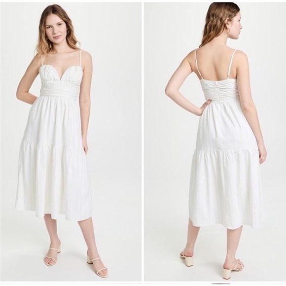 Moon River Spaghetti Strap Dress, Sweetheart, Empire Waist, White & Gold XL - Picture 1 of 11
